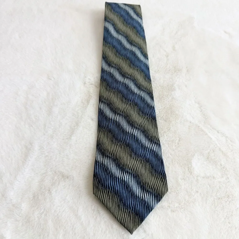 Jhane Barnes Silk Tie Made In Japan Green Blue Ivory Geometric